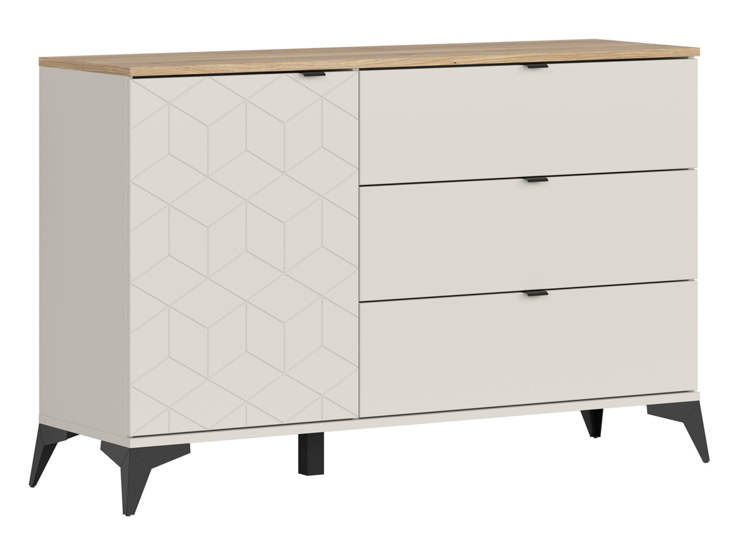 Komoda Glamour 138 cm z drzwiami i 3 szufladami kaszmir/dąb mauvella