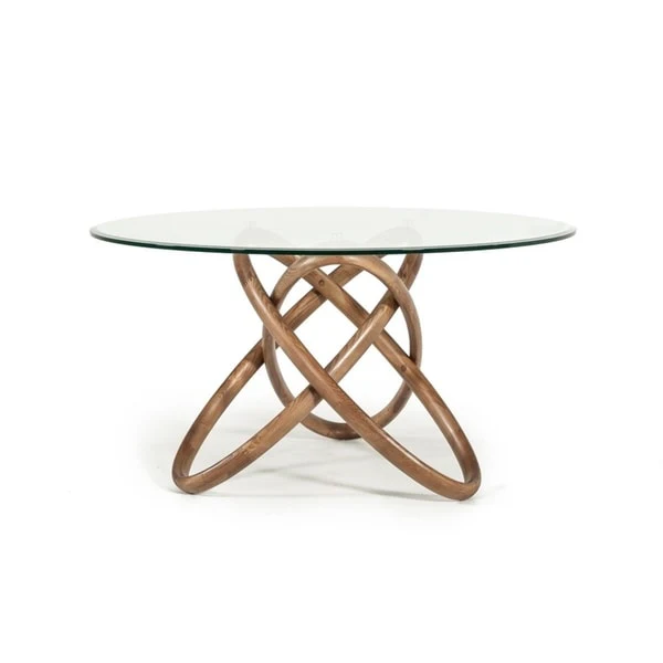 Modrest Mason Modern Round Glass & Walnut Dining Table