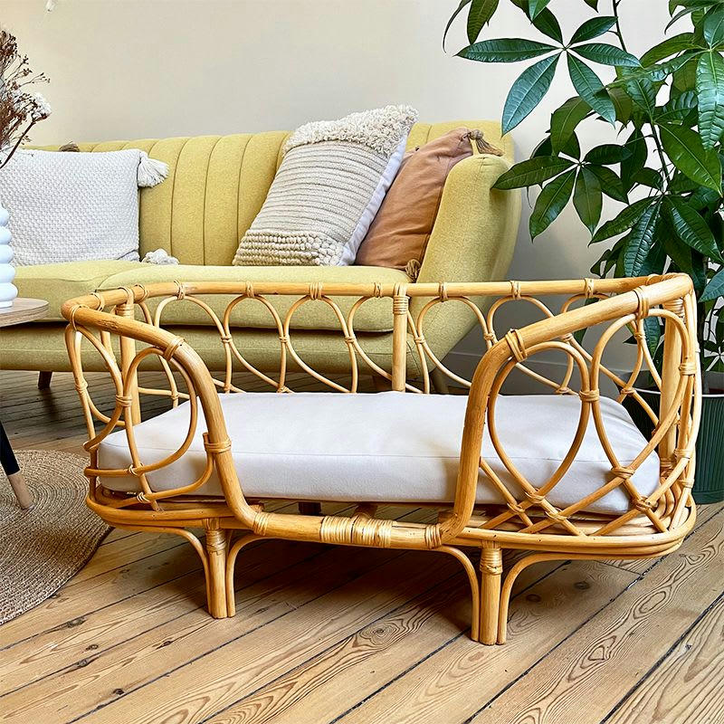 MAIA - Panier rectangulaire pour chien et chat en rotin coloris écru