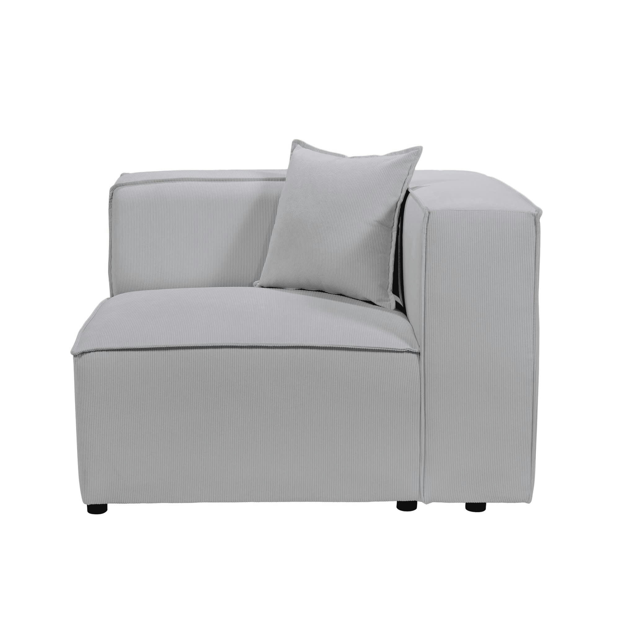 LIVAL - Angle droit pour canapé modulable en velours côtelé gris