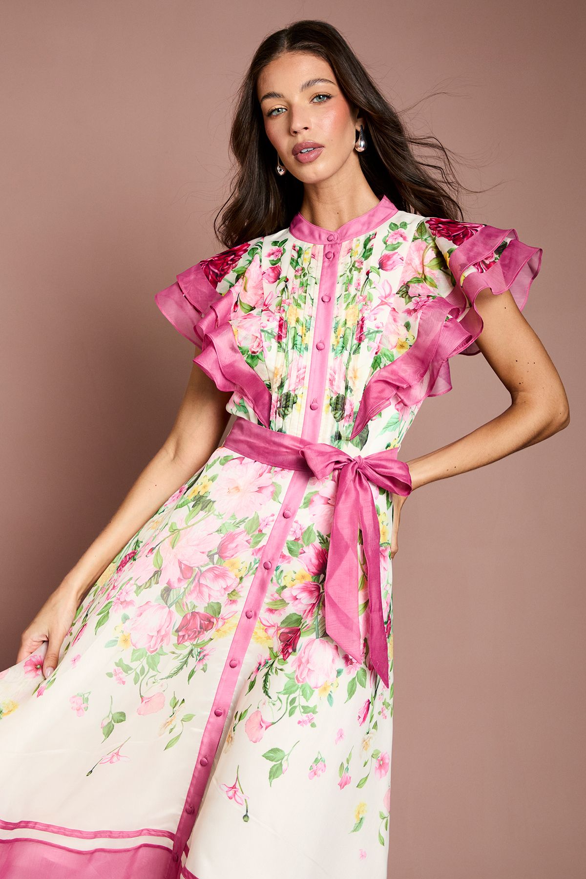 Coast Ruffle Shoulder Floral Midi Dress