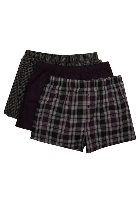 Mens 3pk Purple Check Woven Boxers
