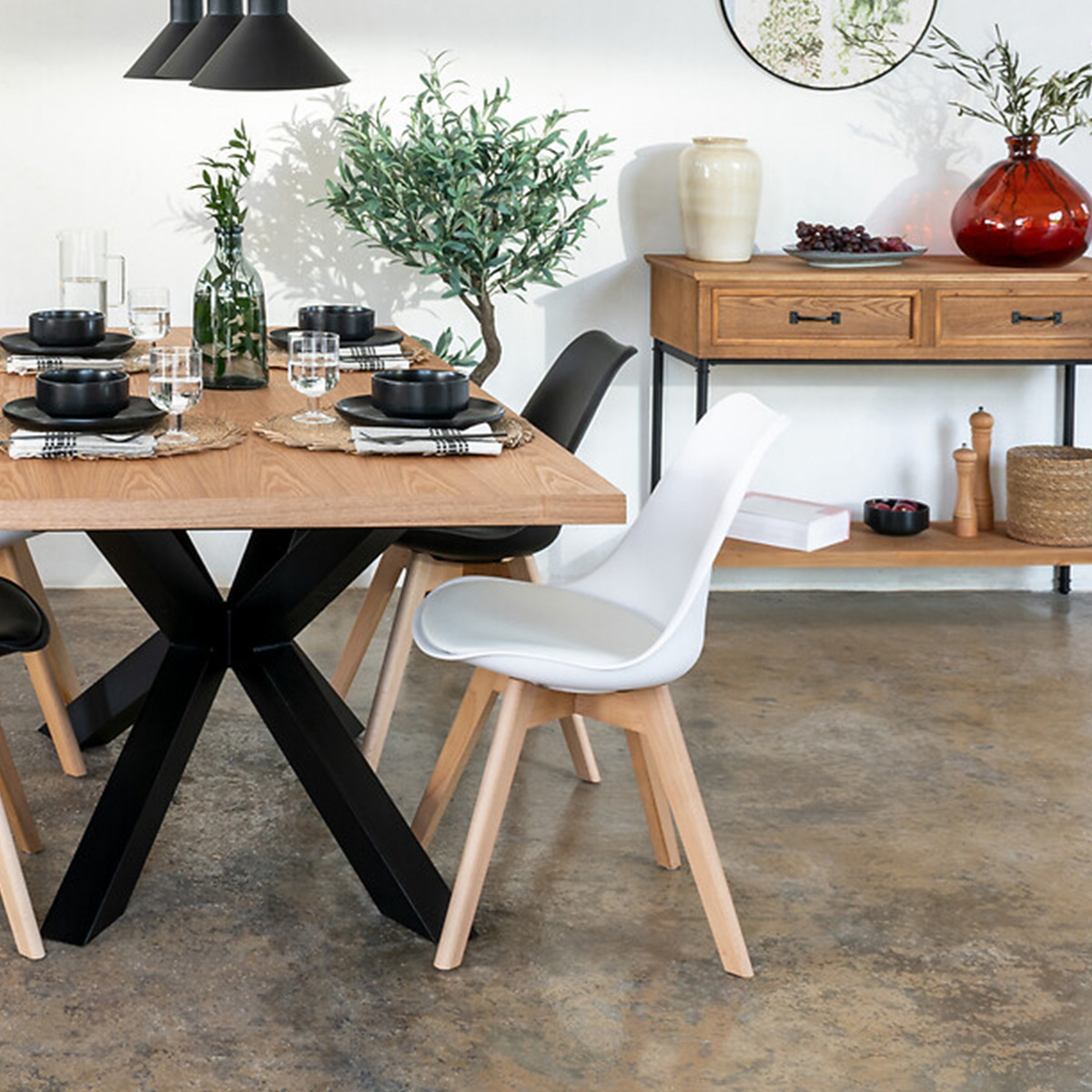 Set of 4 chairs "Baya" Beech, white