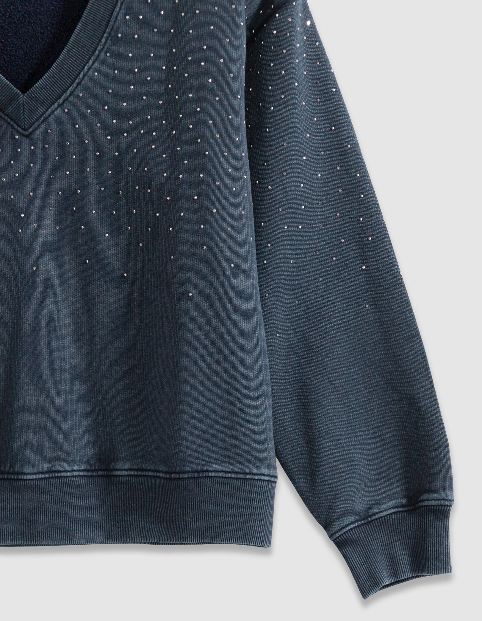 Sweat encolure V marine coton bio détails strass Femme
