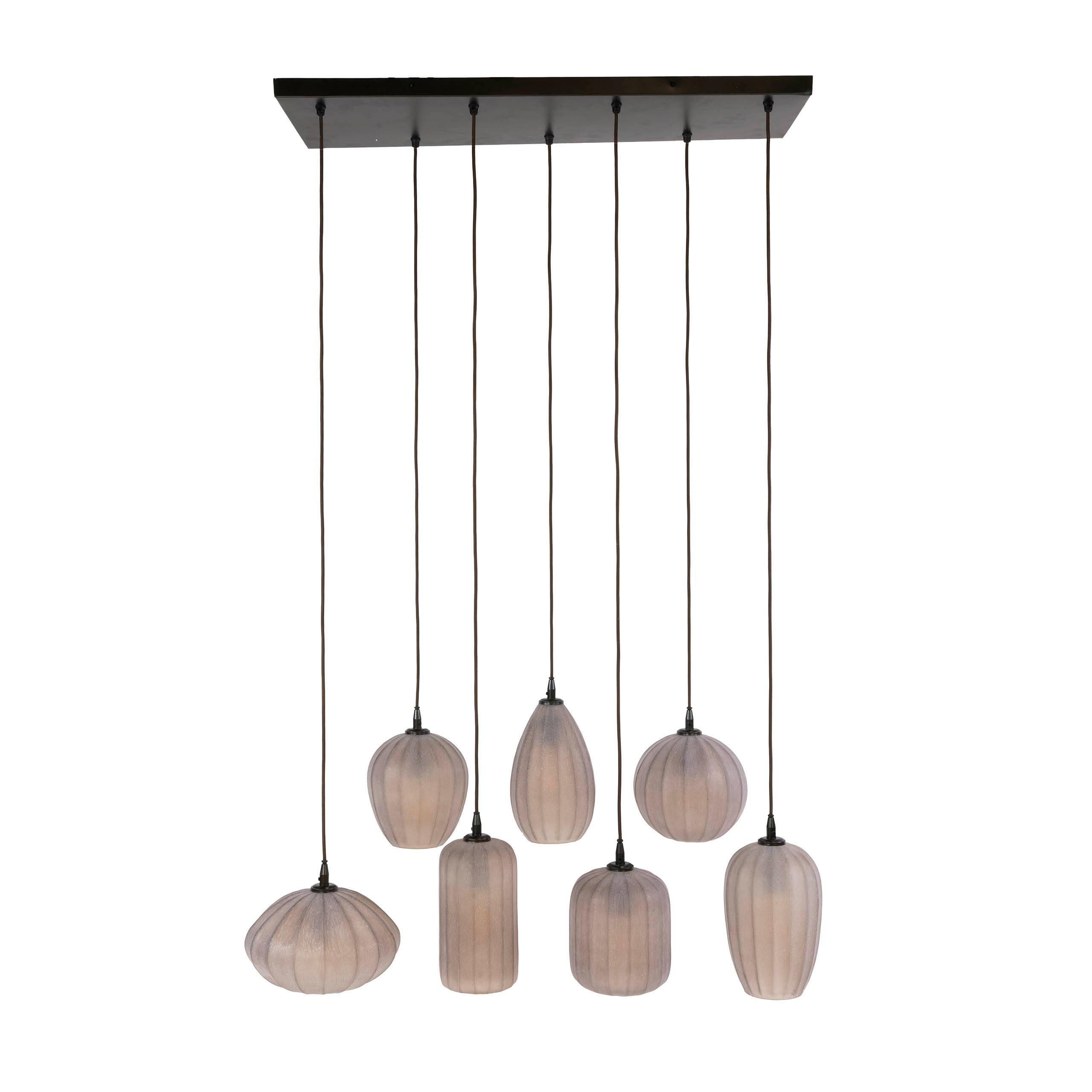 Suspension salle à manger verre brun dépoli 7 lampes NOVA