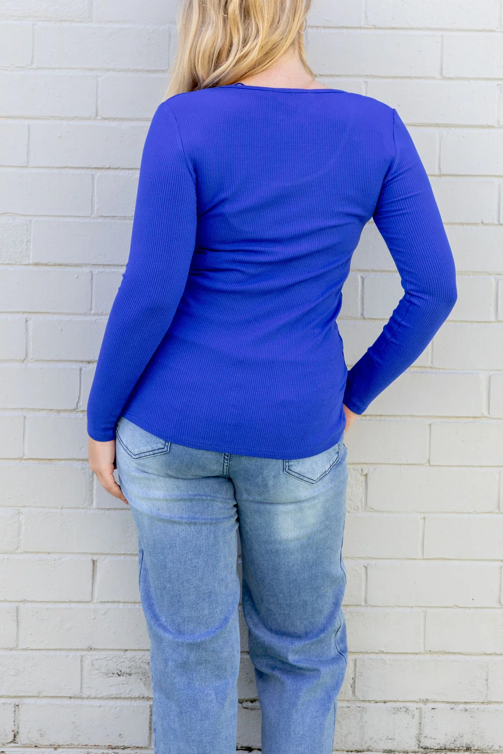 Billi Long Sleeve Rib Tee in Cobalt