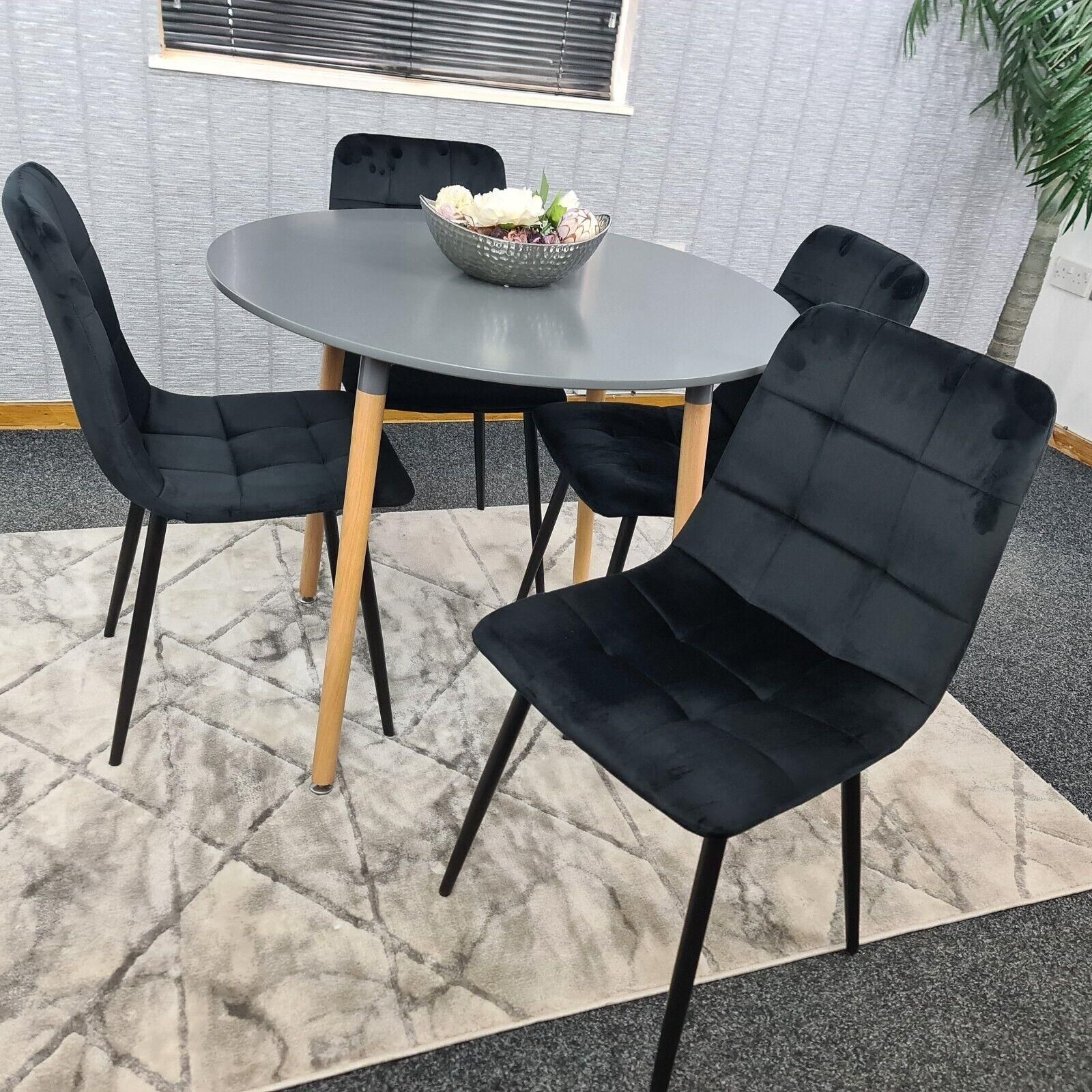 KOSY KOALA Dining Table And 4 Chairs Grey Round Table With 4 Black Velvet Chairs Dining Room Furniture