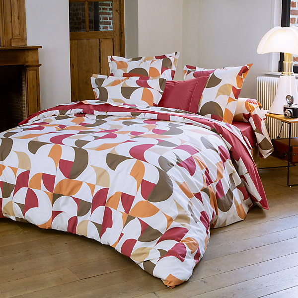 Housse de couette 200x200 cm en 100% percale MODULO blanc acajou