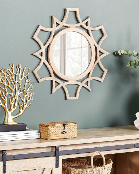 Lustro wiszące ścienne okrągłe 60 cm jasne drewno