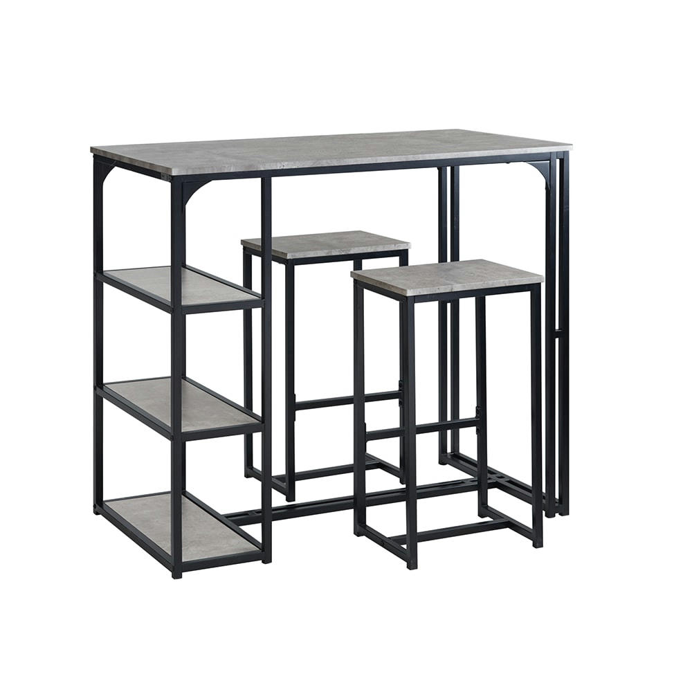 - Set de 1 table et 2 chaises de bar effet bois et métal noir