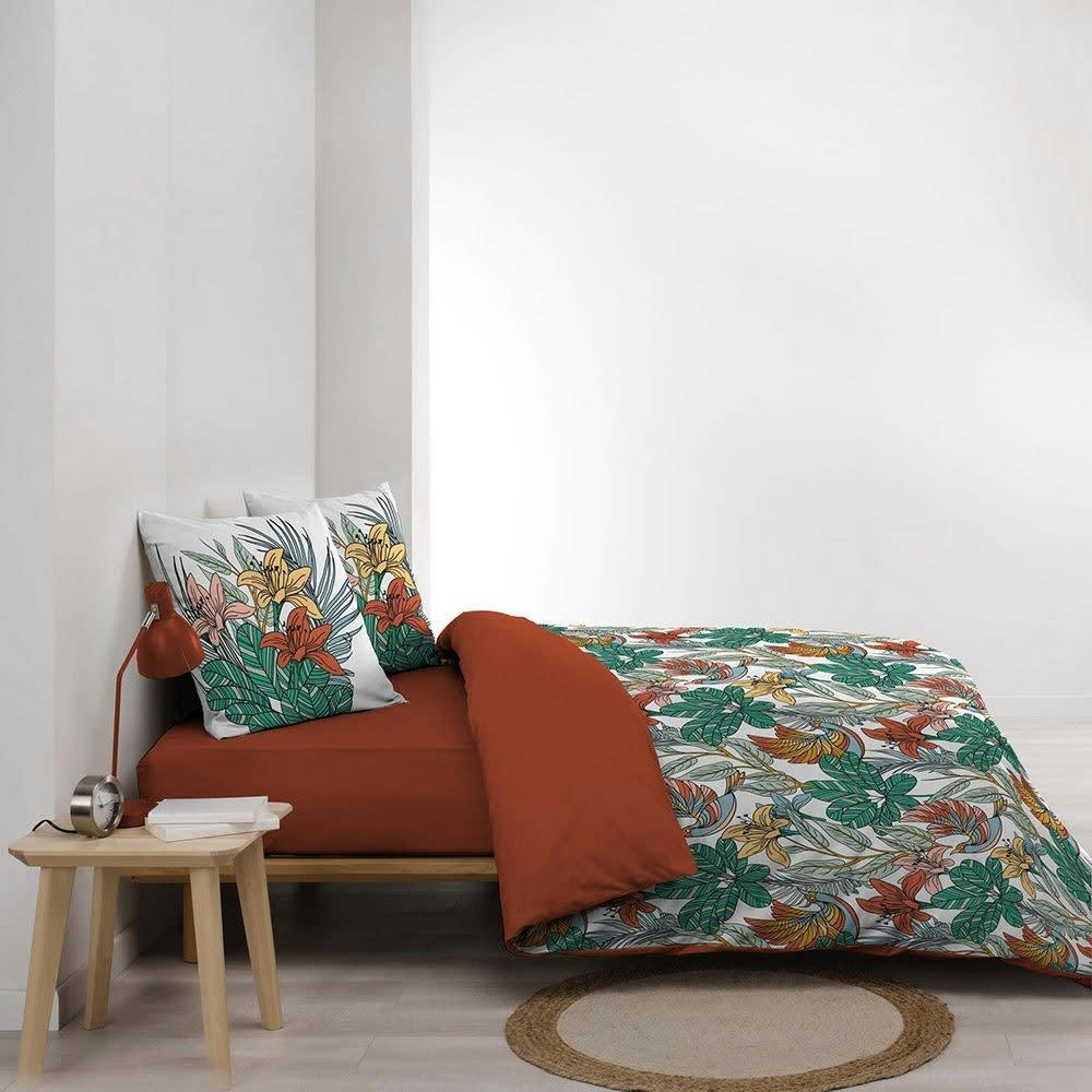 - Parure de couette 100% coton 57 fils imprimée 240x220 2 taies