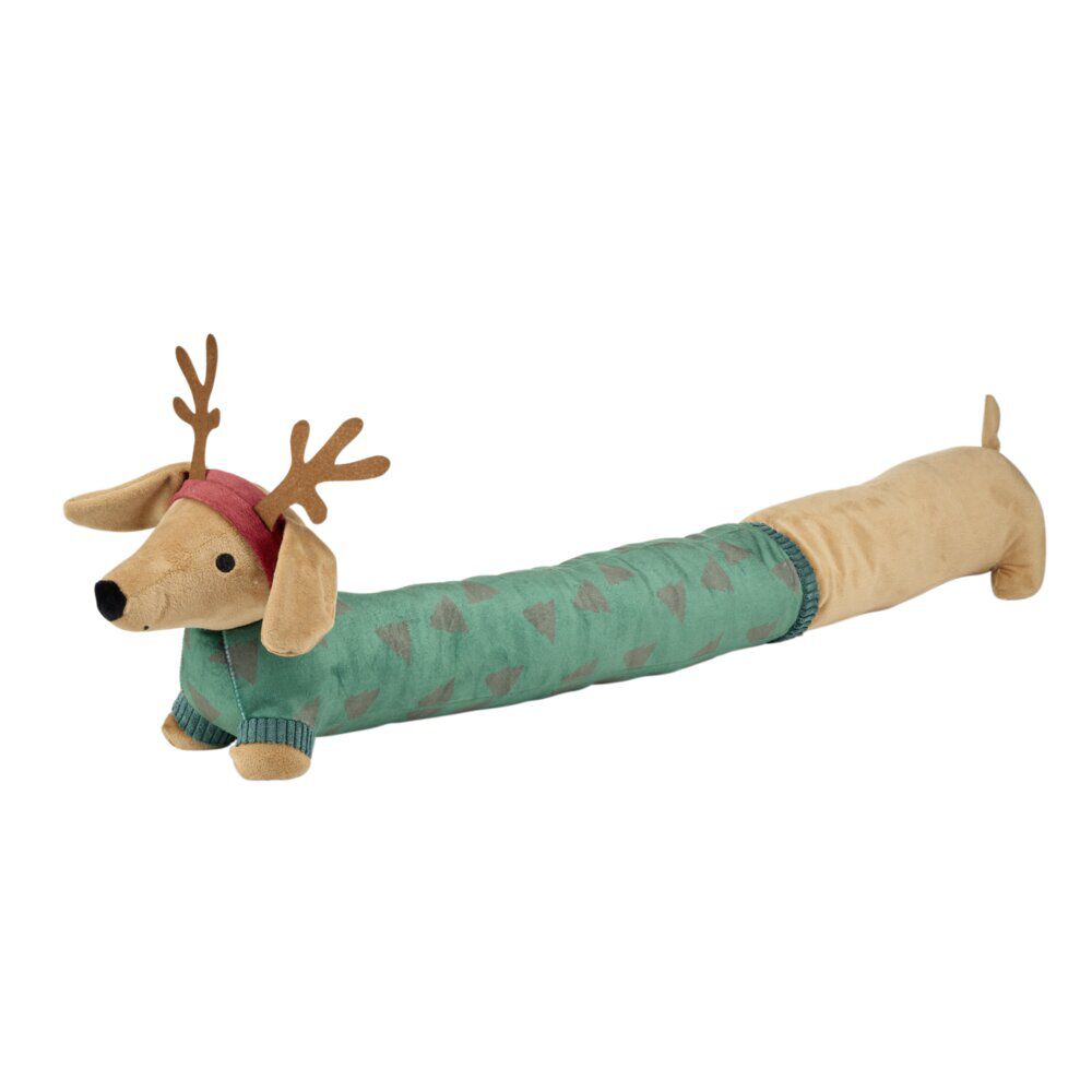 Boudin de porte teckel de No&euml;l polyester L90X12 cm (2 modèles rouge ou vert)