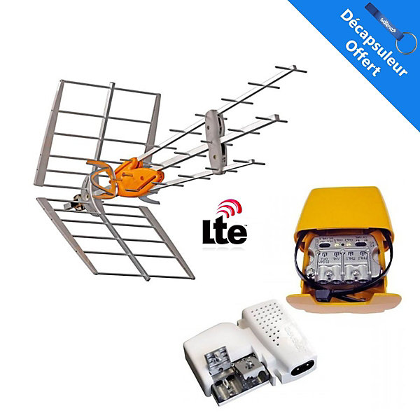 Pack Antenne Rateau TNT DAT HD BOSS UHF Gain 42dB   Alimentation 24V   Amplificateur Easy F - Televes 149921 TELEVES