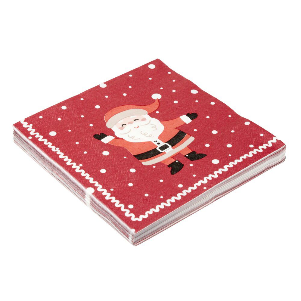 Serviette en papier 3 plis X20 pcs imprimé Père No&euml;l L33X33 cm rouge