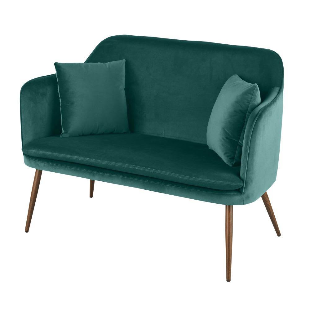 Sacha Business - Banquette à diner 2 places en velours vert botanique