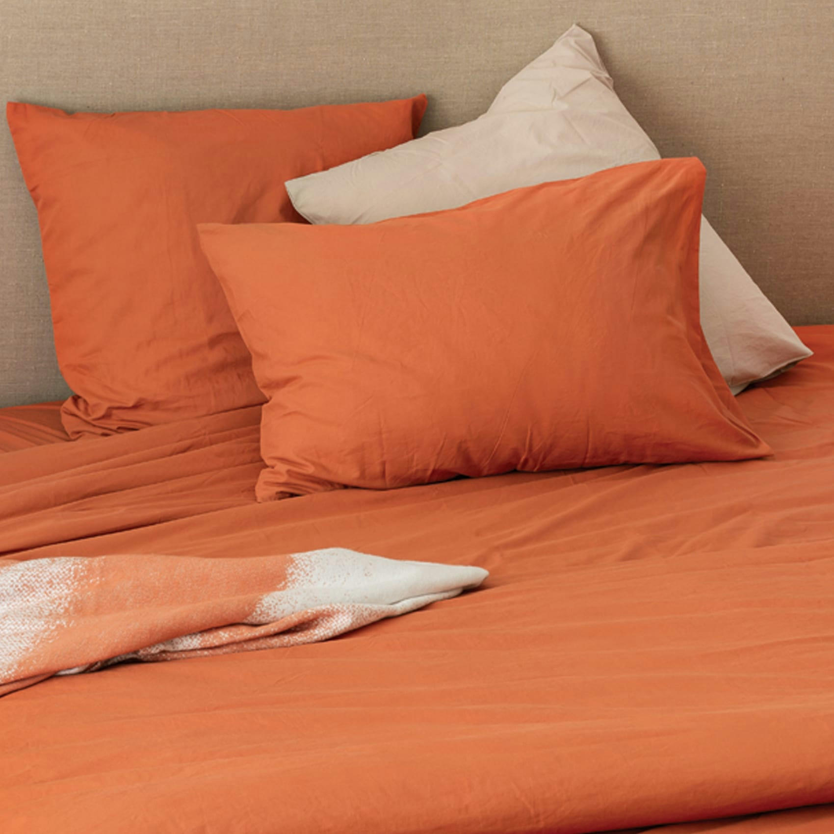 - Taie d'oreiller en coton lavé terracotta 50x70 cm