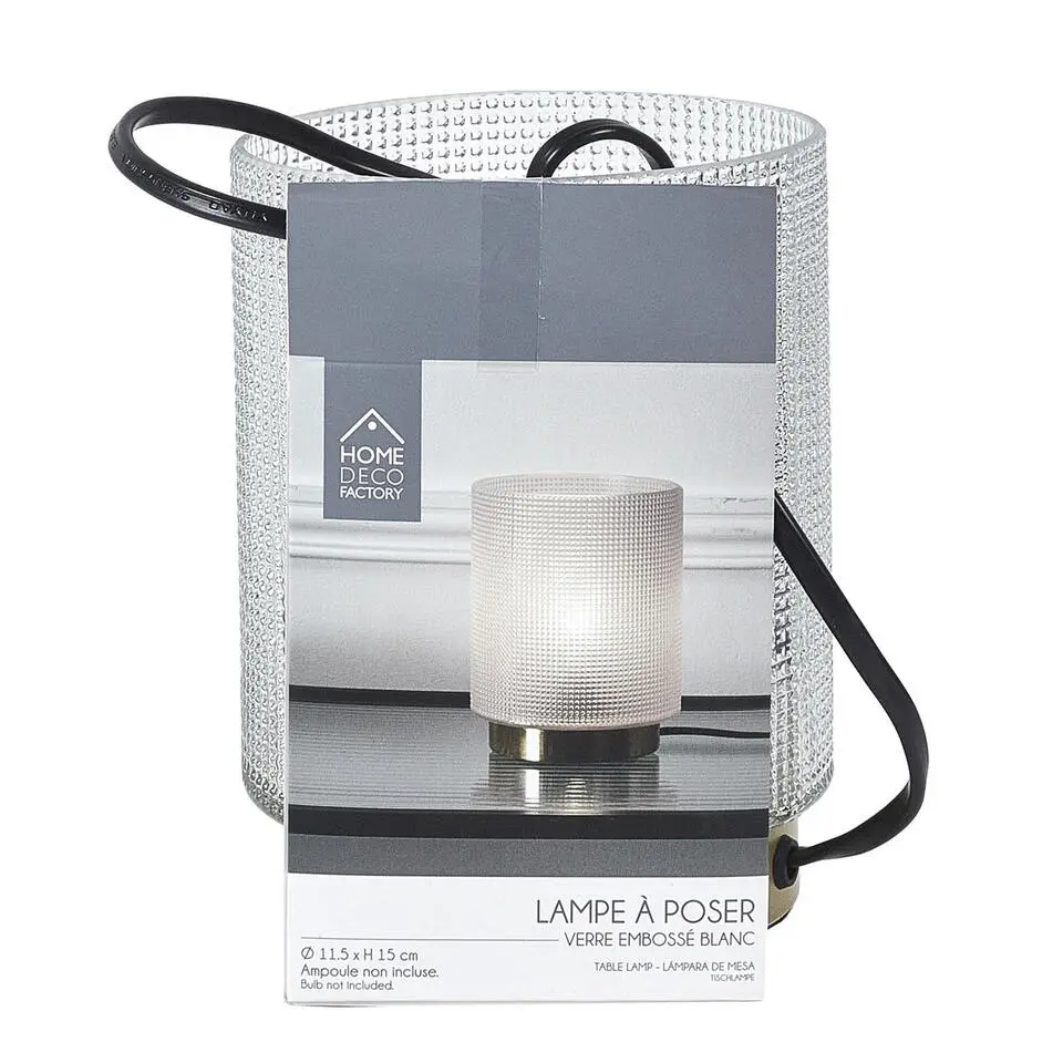 Home deco factory tafellamp - glas - wit - 15 cm - met schakelaar