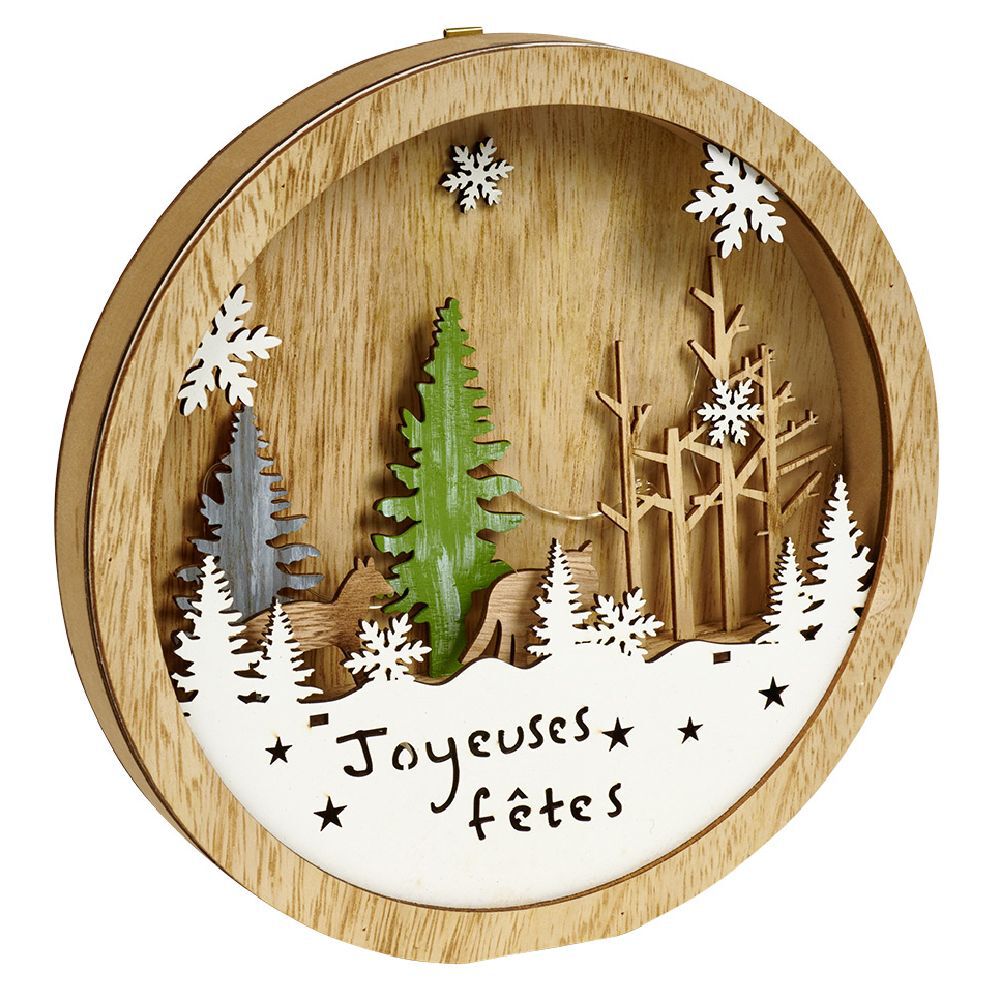 Décor de No&euml;l lumineux en bois à poser H25cm