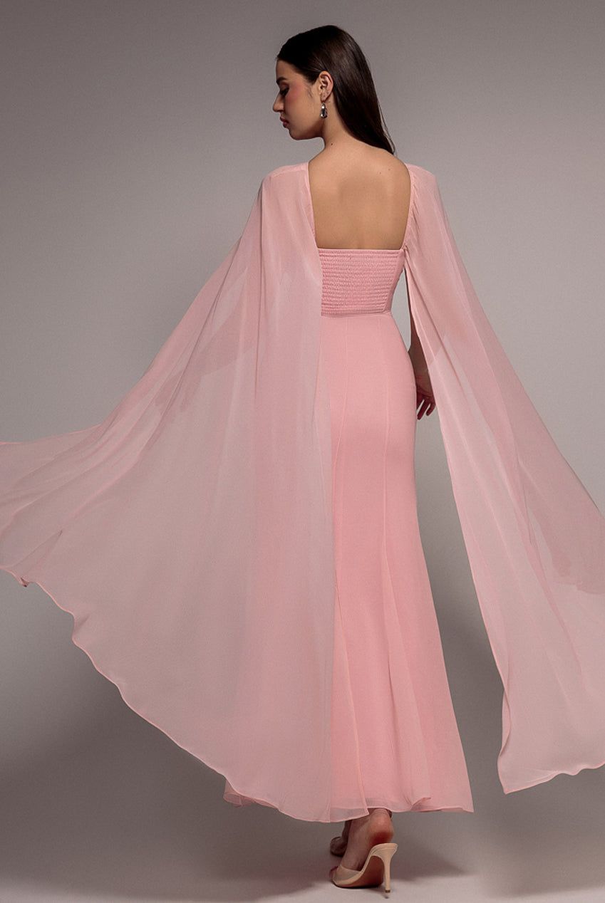 Goddiva Multiway Cape Chiffon With Embellished Trim Maxi Dress