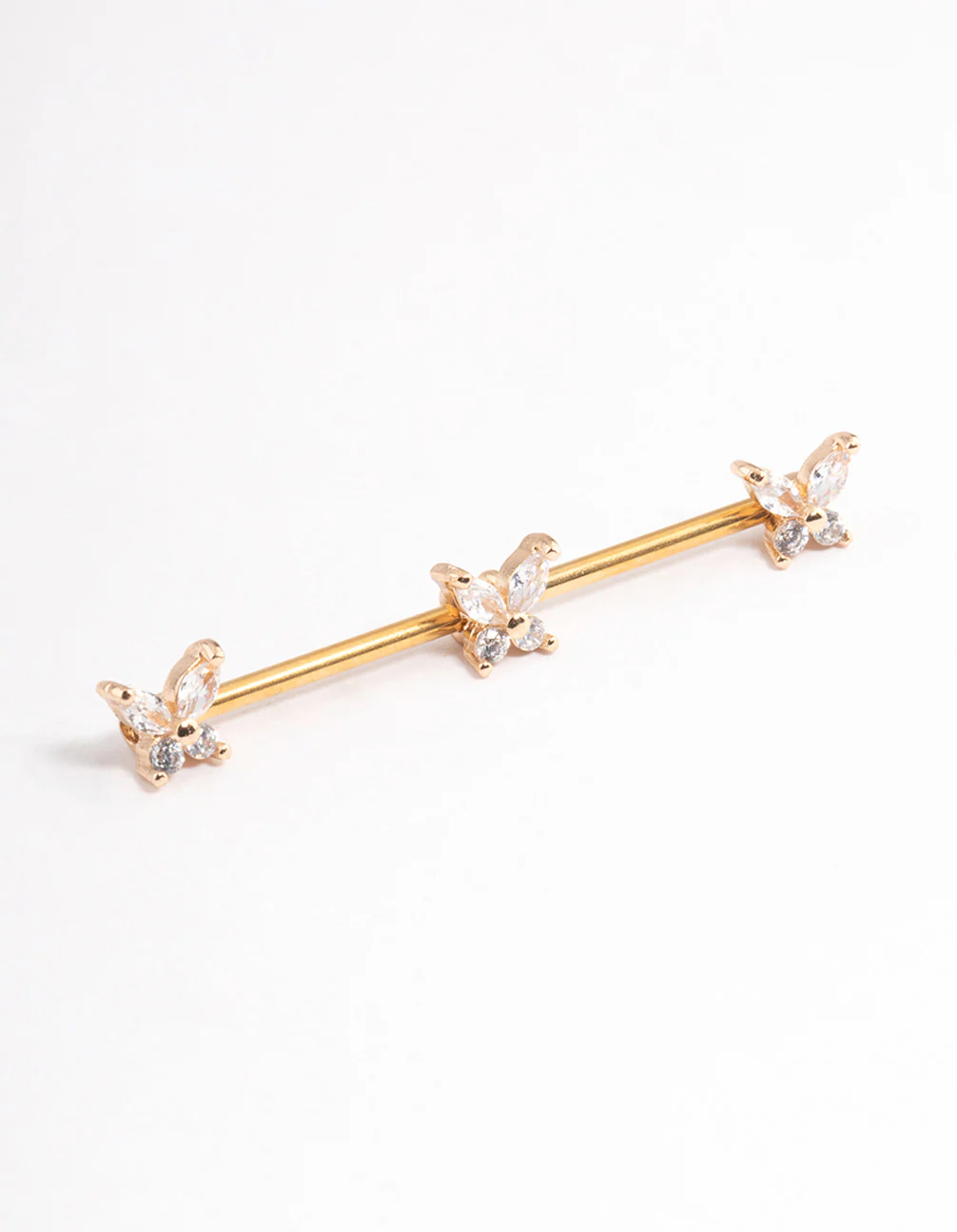 Gold Plated Surgical Steel Triple Butterfly Industrial Bar