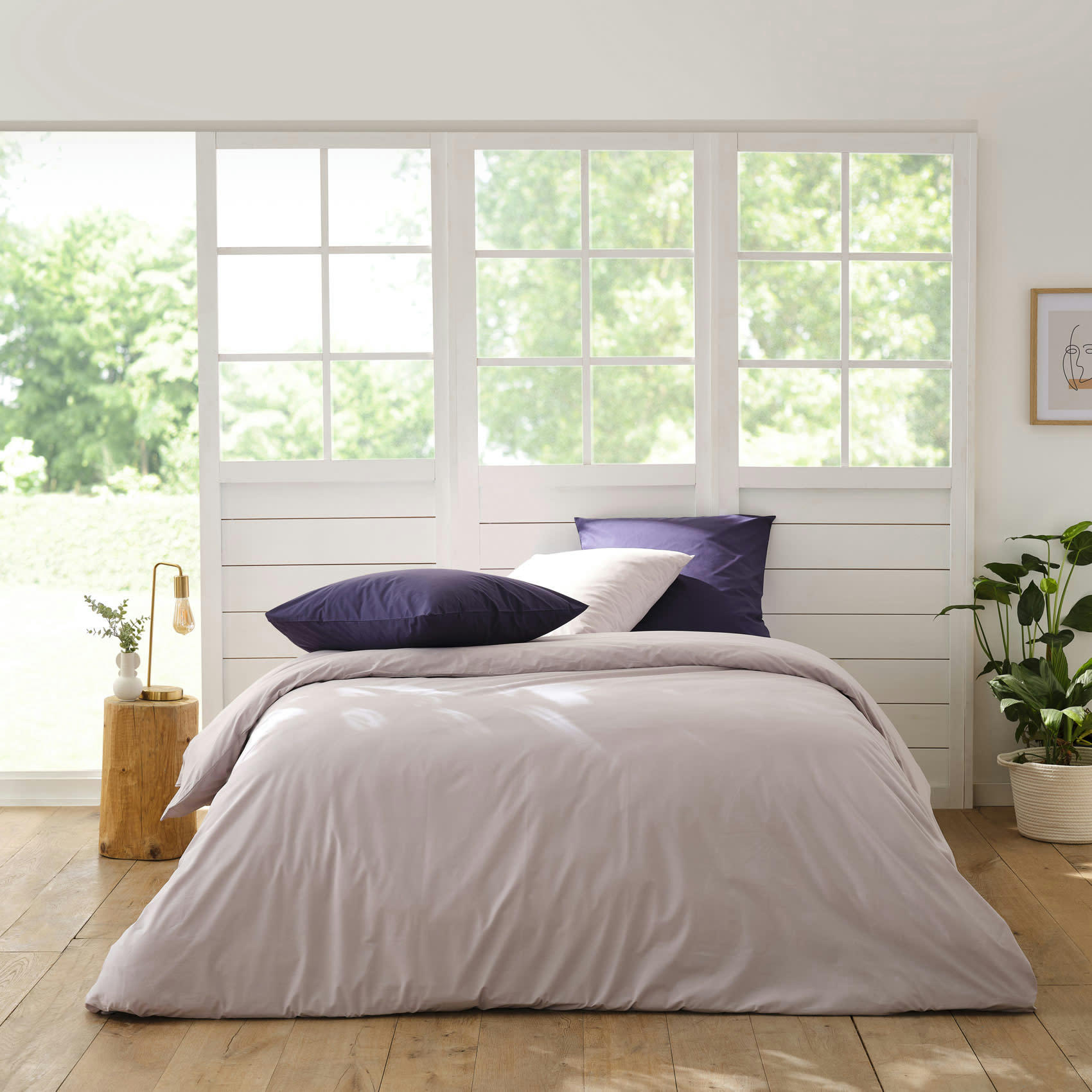 - Housse de couette en percale de coton gris clair 240x220 cm