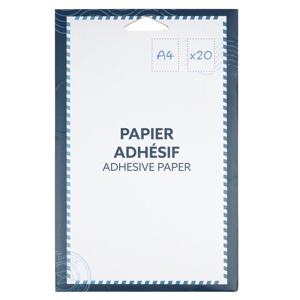 Feuille de papier adhésif x20 format A4 blanc 21x29,7cm