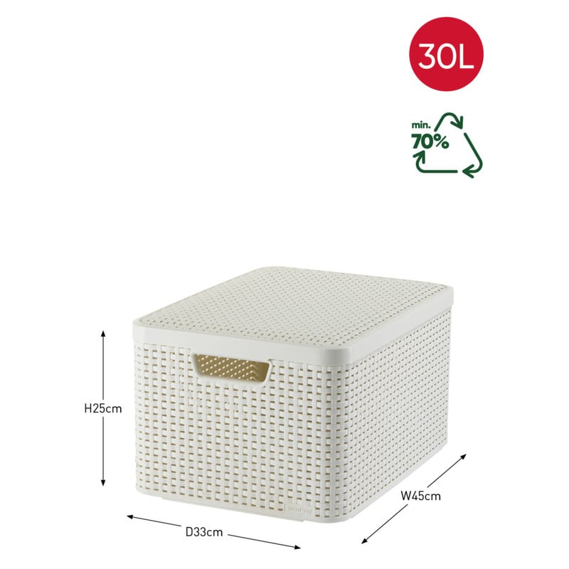 Curver opbergmand met deksel groot - wit - 23x44x33 cm