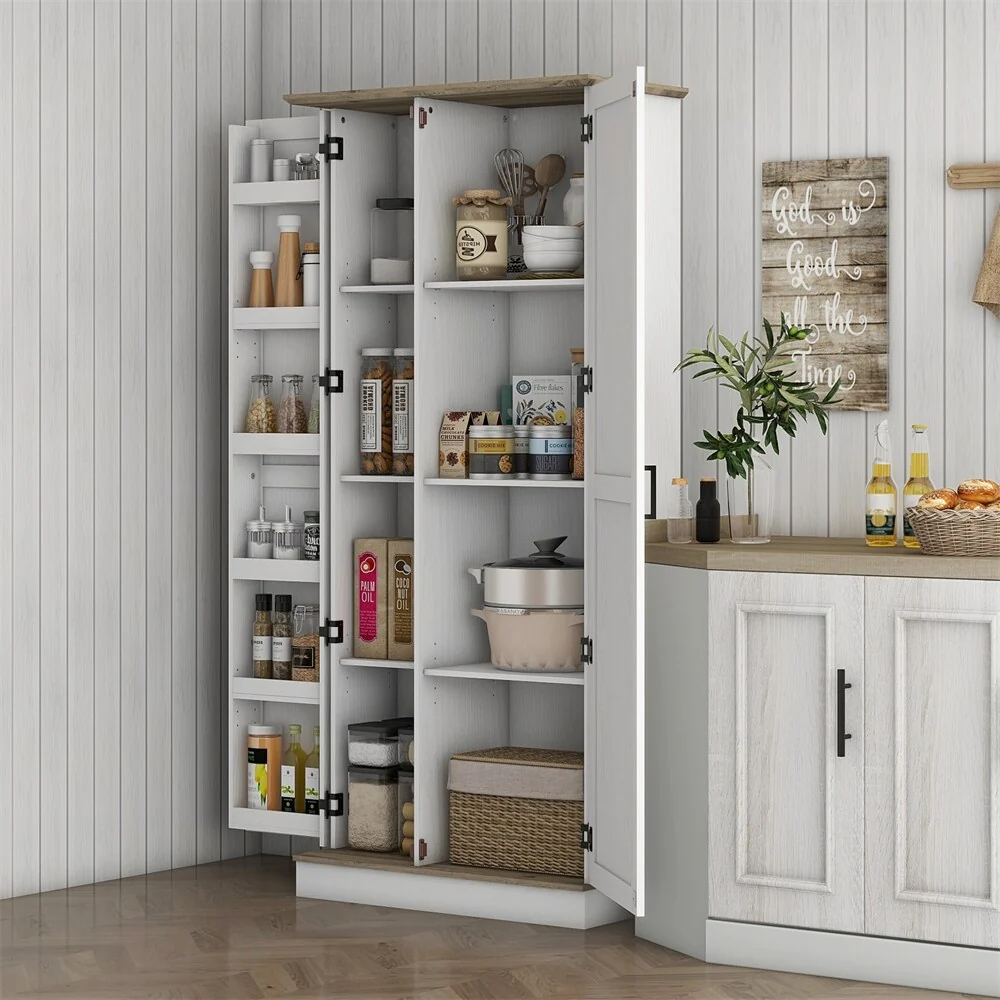 70 Tall Kitchen Pantry Cabinet,Modern Storage Cabinet w/6 Spice Racks
