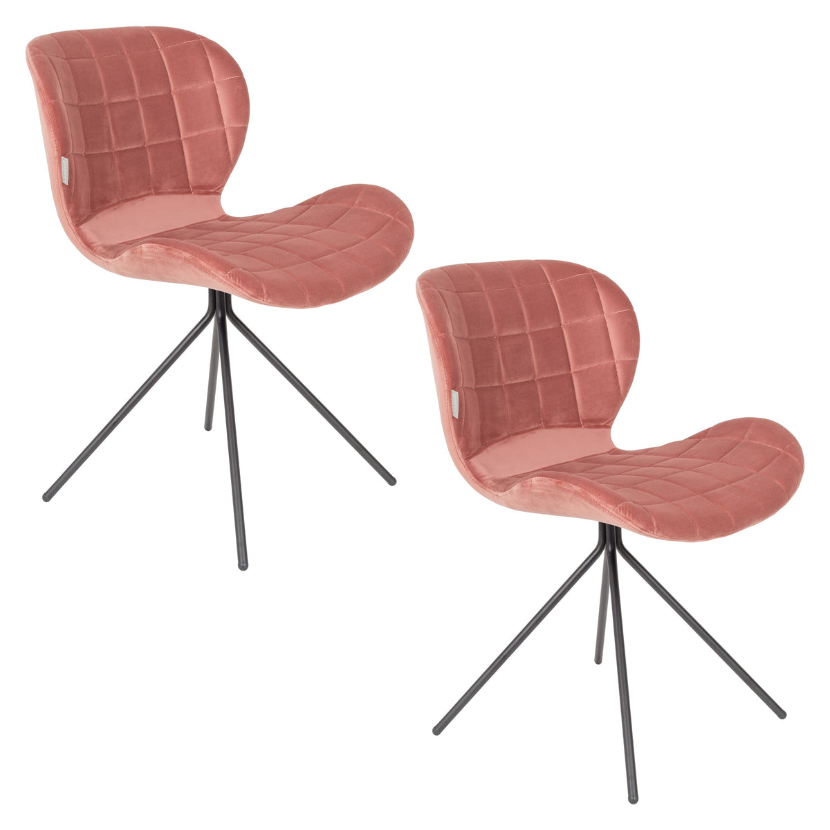 Zuiver OMG Velvet Eetkamerstoelen Roze - Set van 2