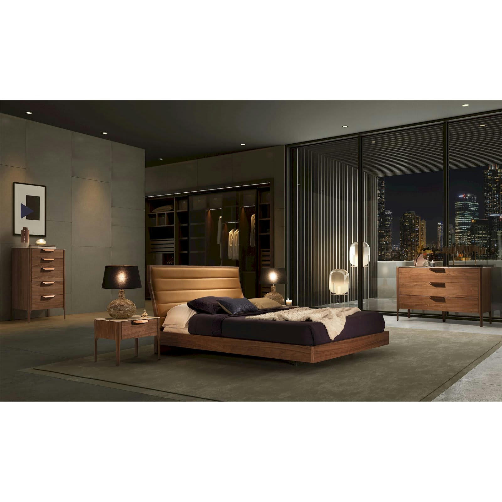 - Table chevet Marbre Bois foncé