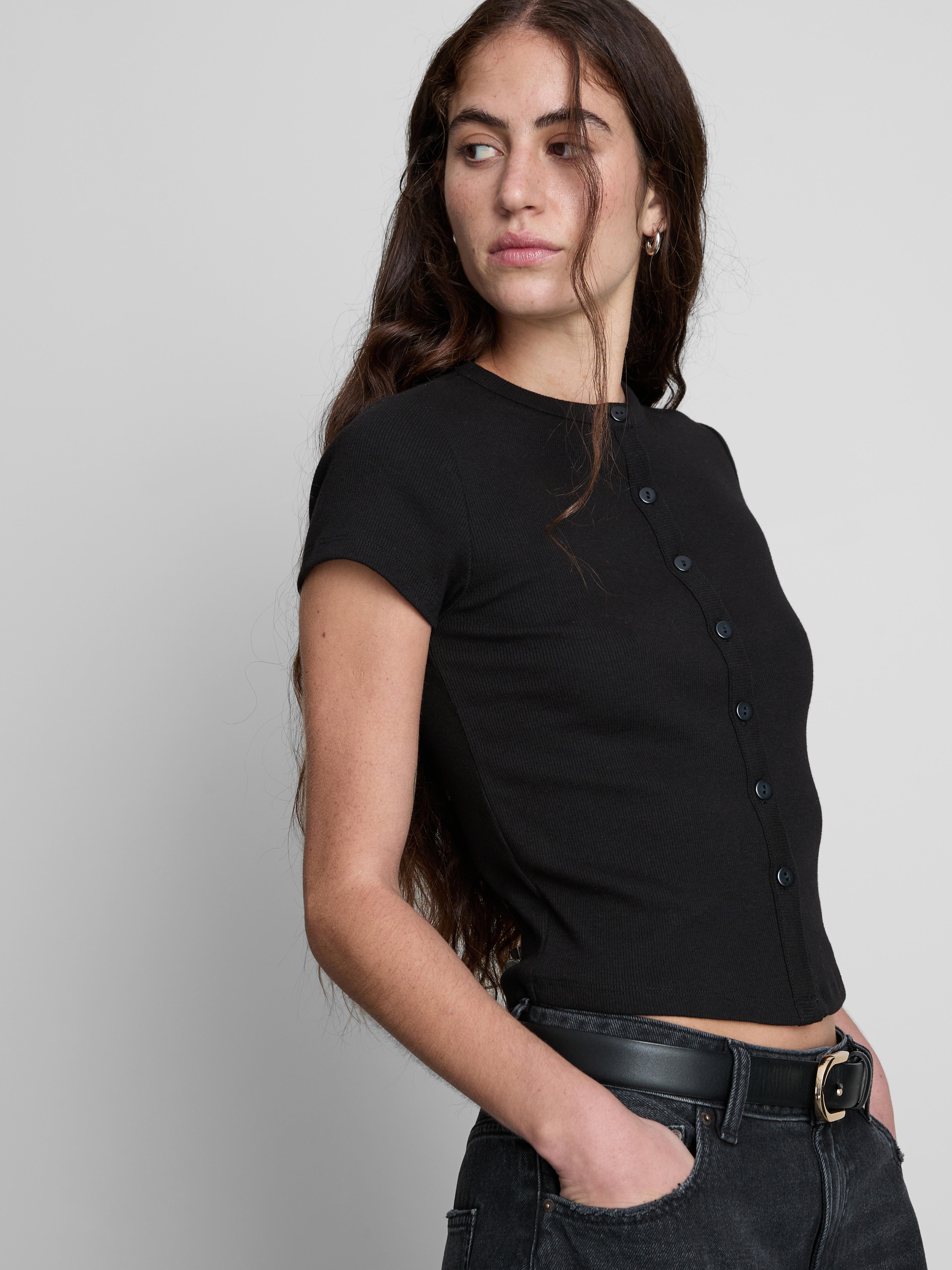 Ribbed Button-Up T-Shirt