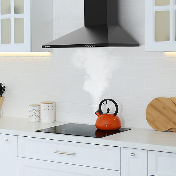 Hotte décorative murale 60cm 370m3h classe a   3 vitesses évacuation ou recyclage noir Ciarra 201BK60