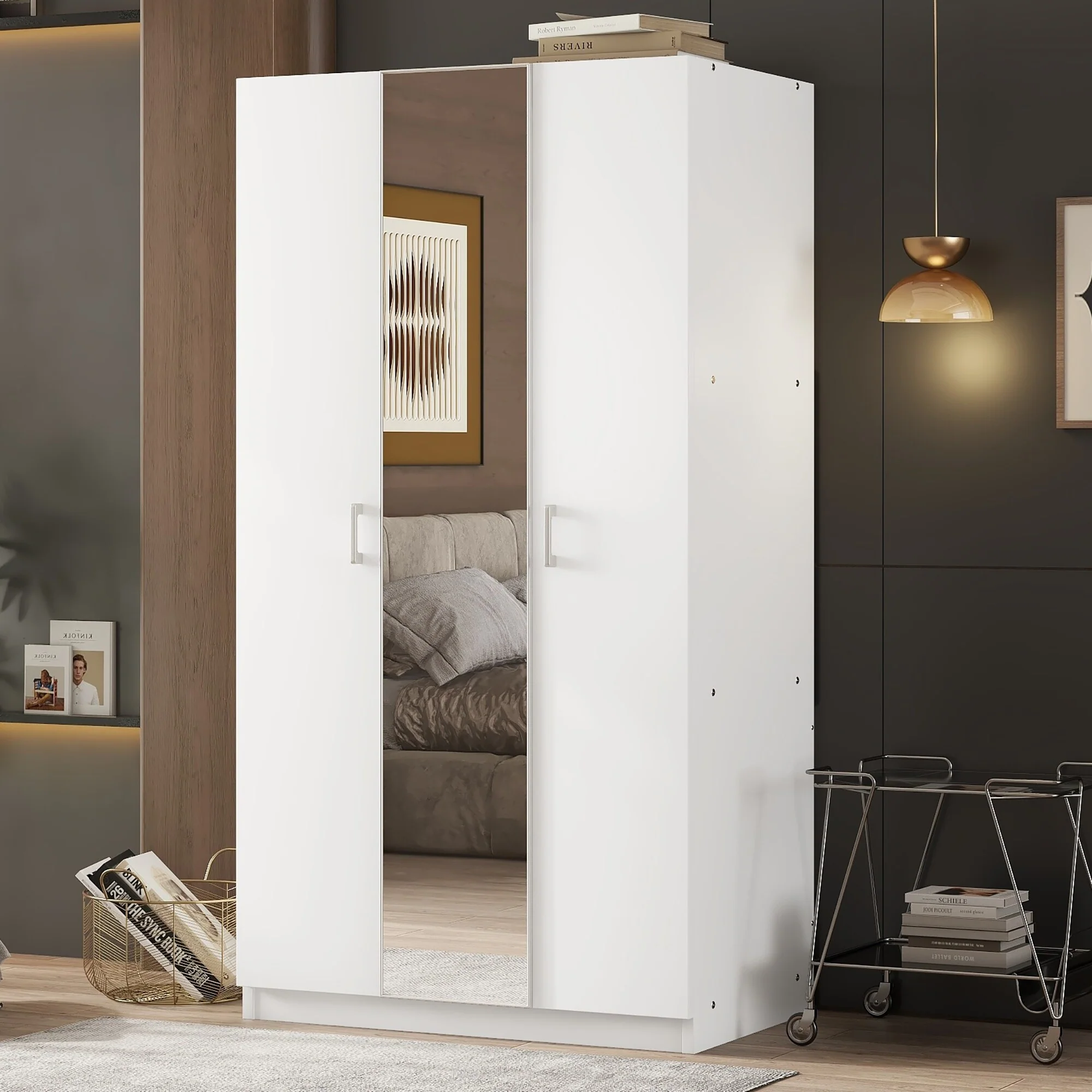 White Armoire with Hanging Rod and 3 Fixed Shelves