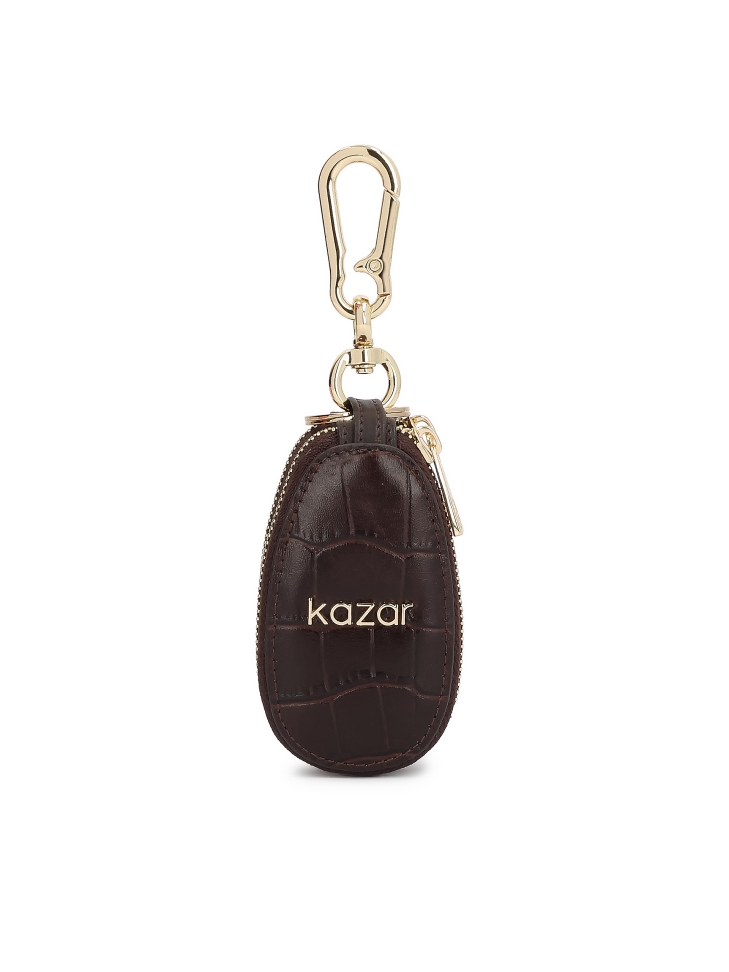 Brown leather key case with embossed pattern