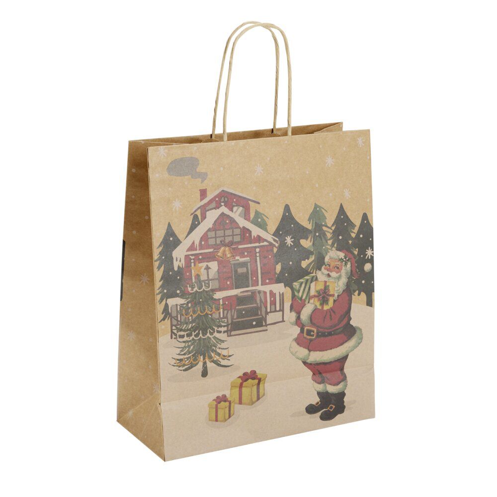 Sac cadeau No&euml;l motif traditionnel paysage 26x12xH32,5cm