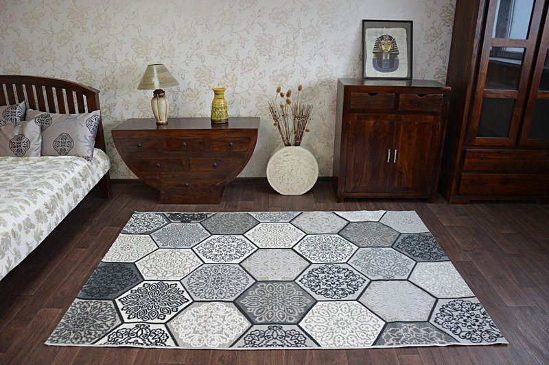 Dywan LISBOA 27212/356 Sześciokąt Plaster Miodu Szary 80x150 cm