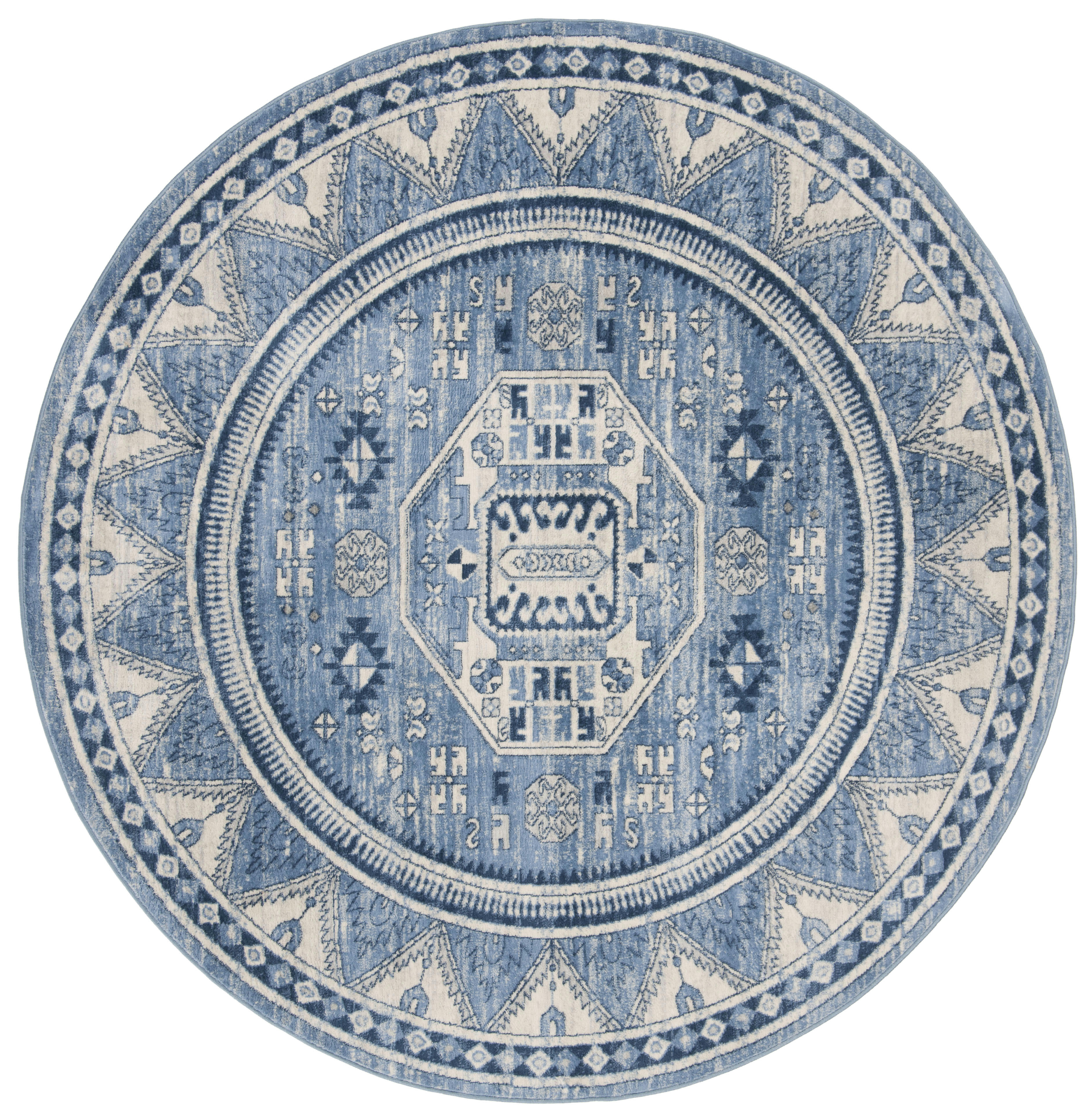 KAZAK - Tapis de salon interieur en bleu & gris, 201 x 201 cm