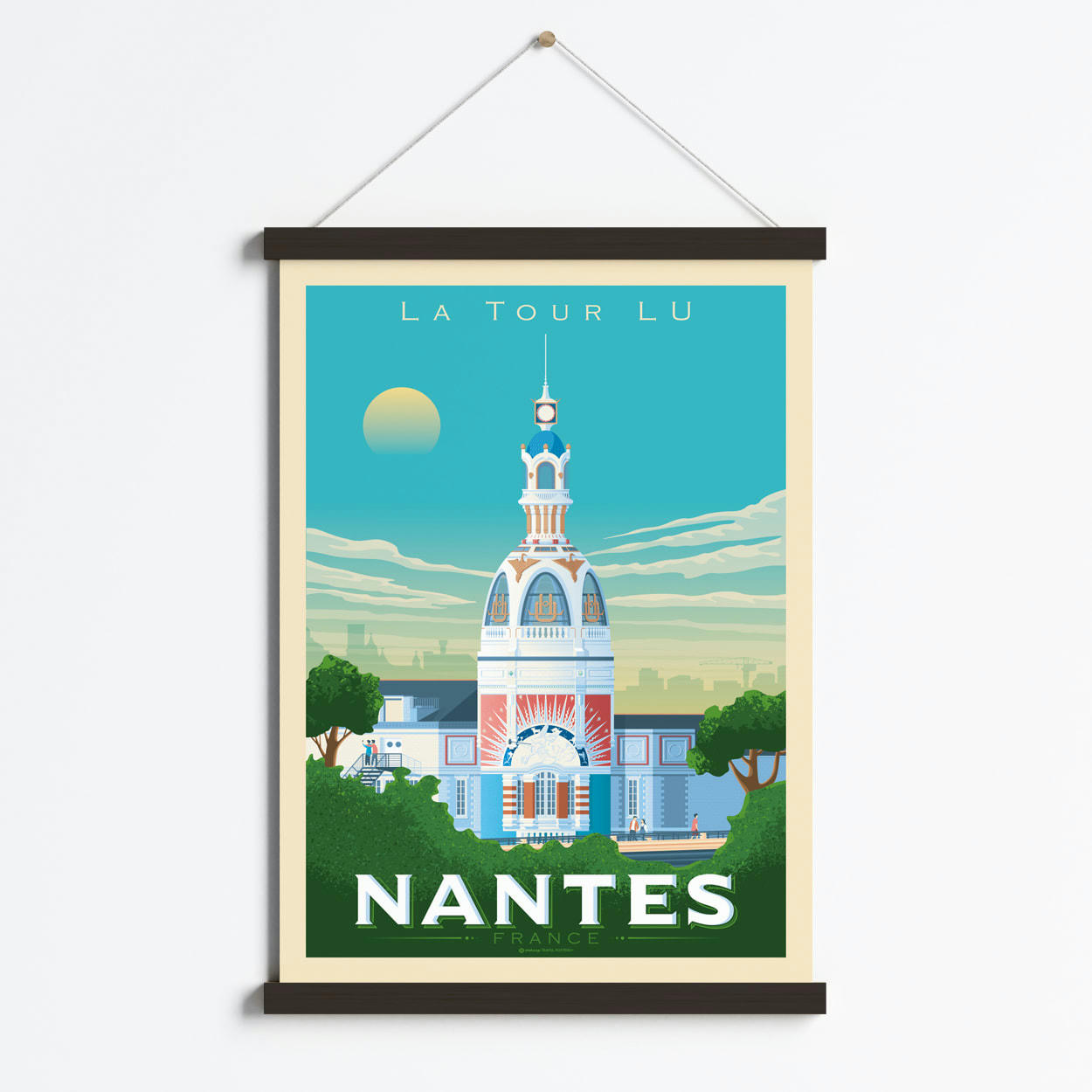 - Affiche Nantes France Tour Lu + Cadre Magnétique (Bois Noir) 50x70 cm