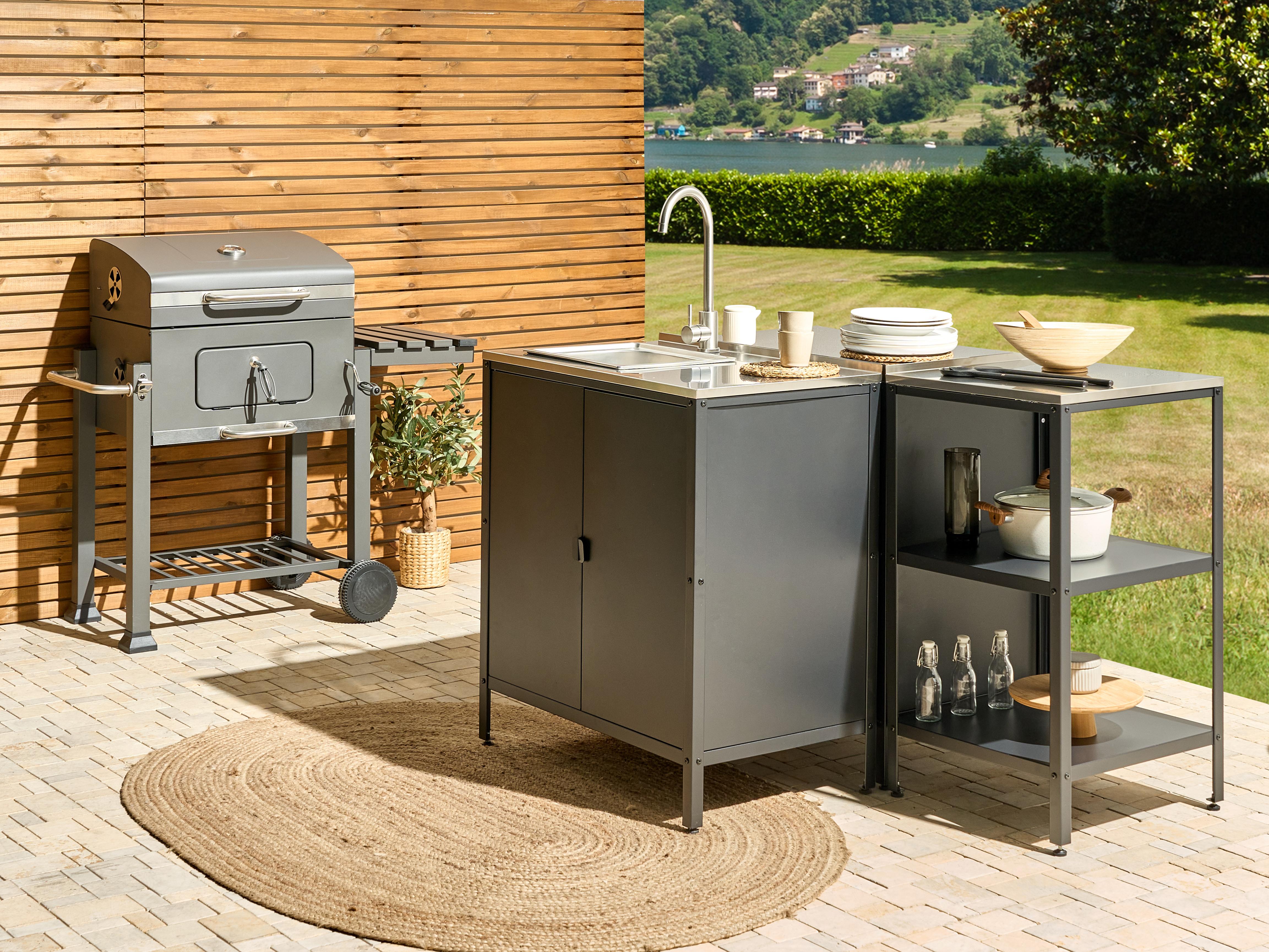Outdoor Kitchen Cabinet with Sink VILAMA Metal Black