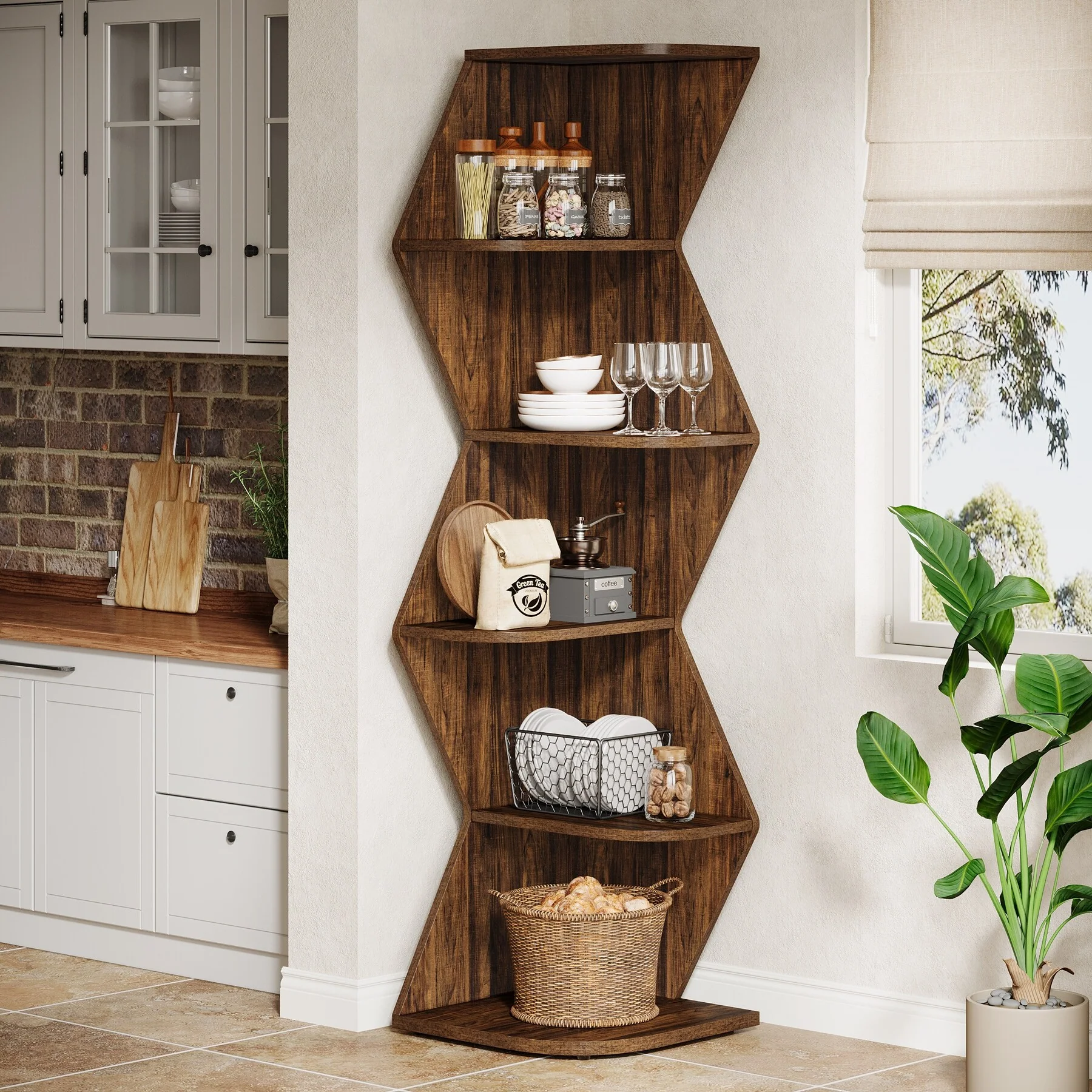 5-Tier Corner Shelf, 71.5-Inch Tall Wall Corner Bookshelf