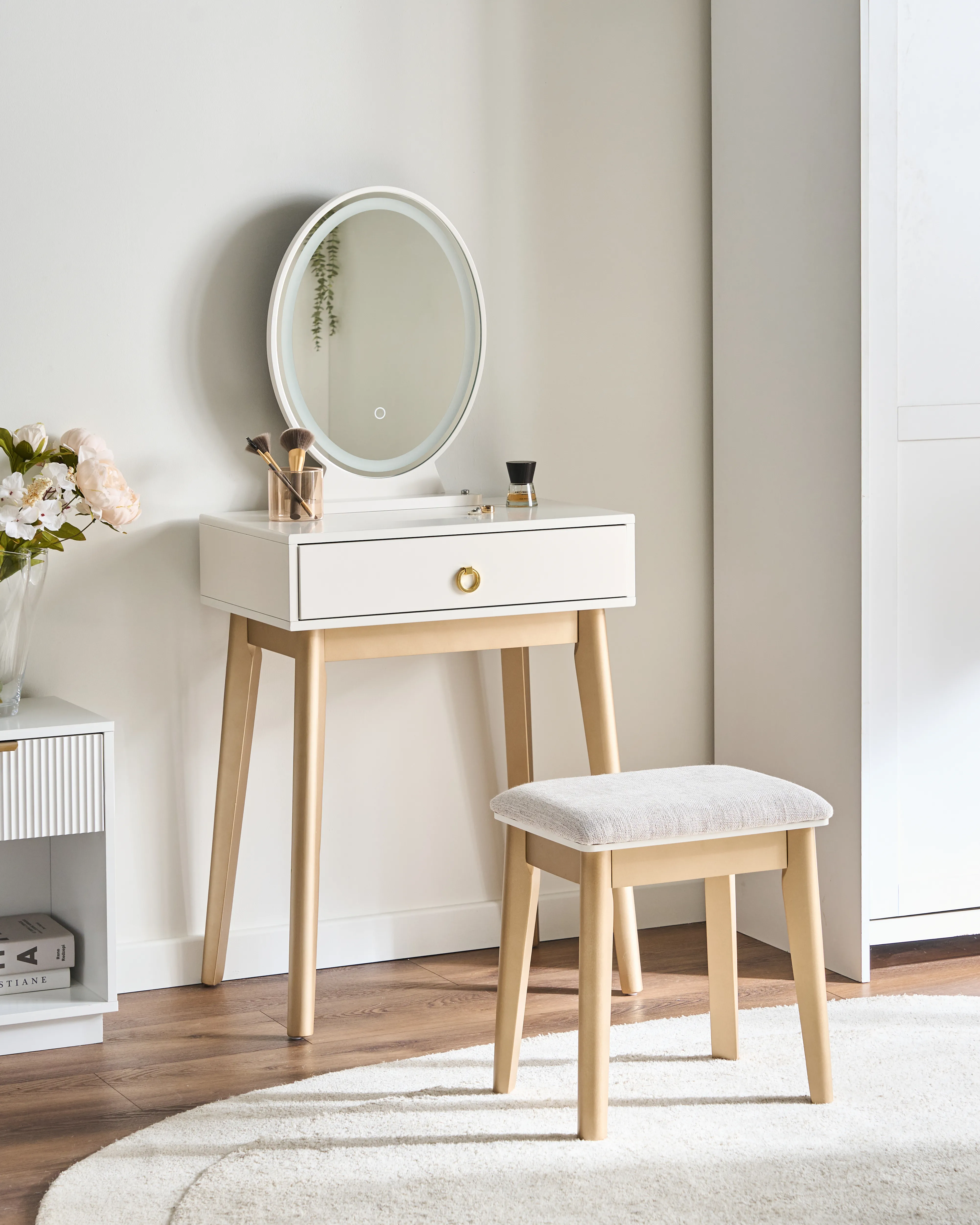 Dressing Table with Mirror and Stool ROSEY LED White