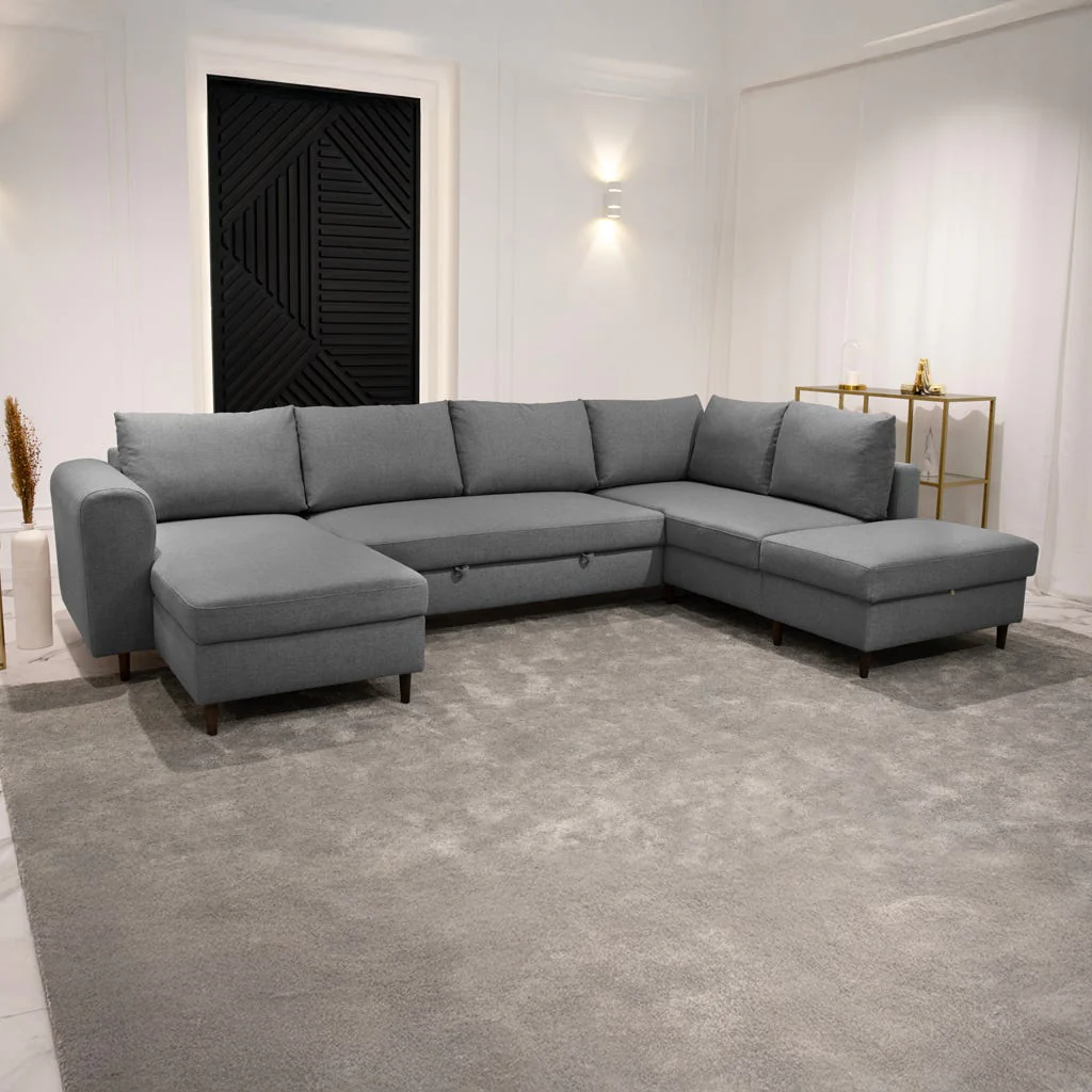 Sofá com pufe à direita cinza CRAIG