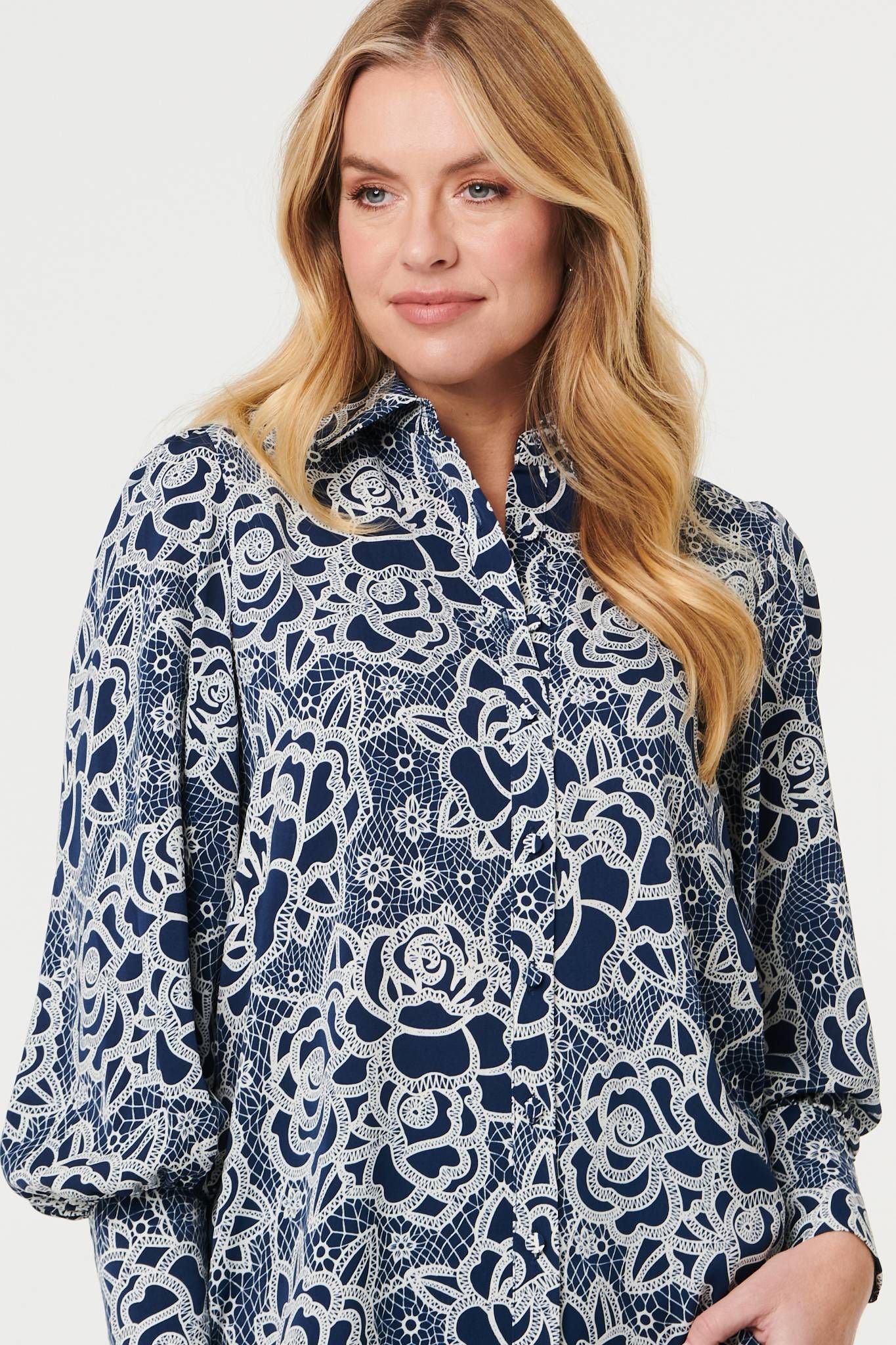 Izabel London Floral Abstract Long Sleeve Shirt