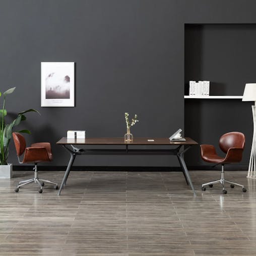 NNEVL Swivel Office Chair Brown Faux Leather