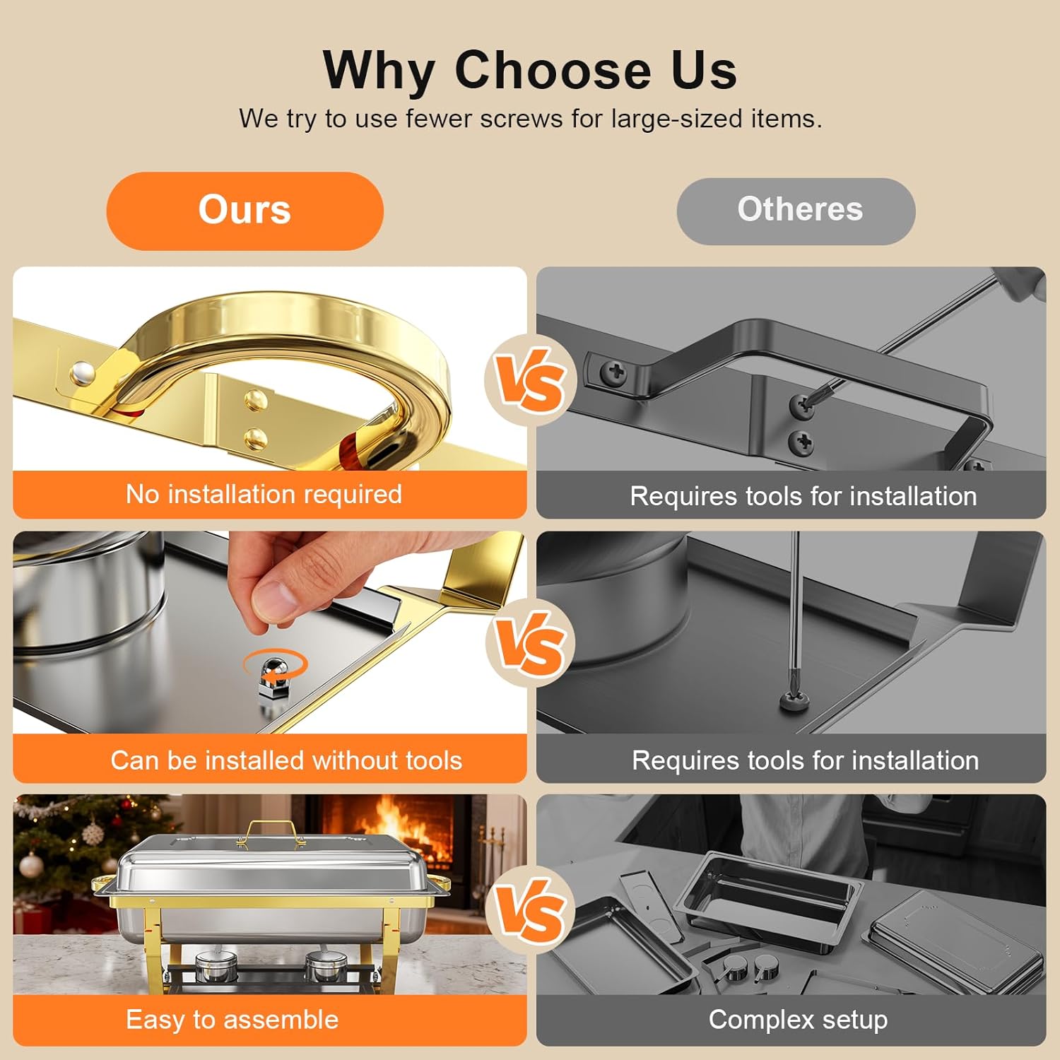 Chafing Dishes for Buffet 4 Pack, High Grade Chafing Dish Buffet Set, Buffet Food Warmers [Screw-Free Installation] with Stackable Design for Wedding/Home/Christmas Buffets, 4 Full Size Pans