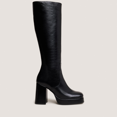 Bottes à talons et bouts carrésen cuir vieilli noir | BRYAN