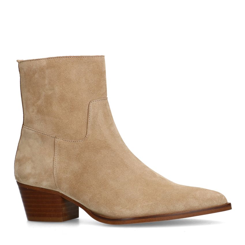 Manfield Beige suède enkellaarsjes met hak