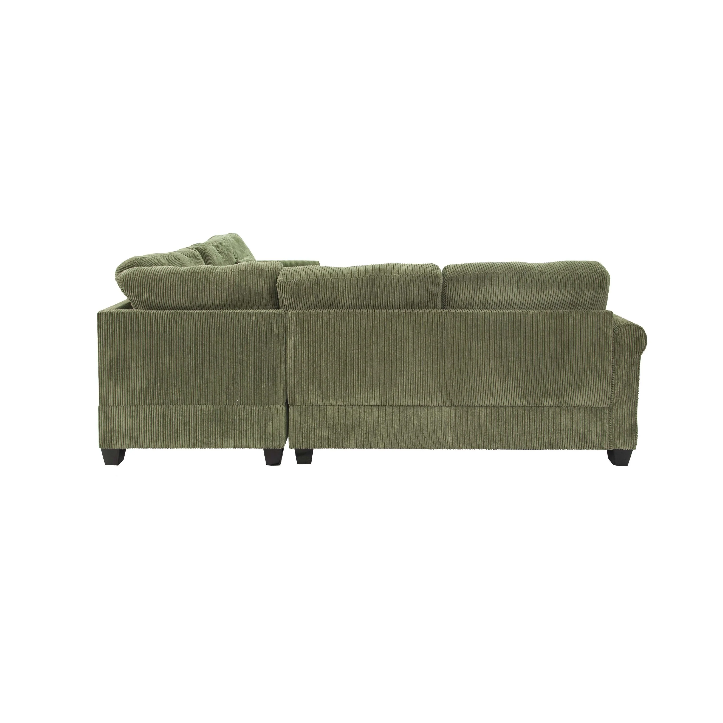 Fero 4pc L Sectional Sofa, Wedge n Ottoman Set, Sage Green Corduroy