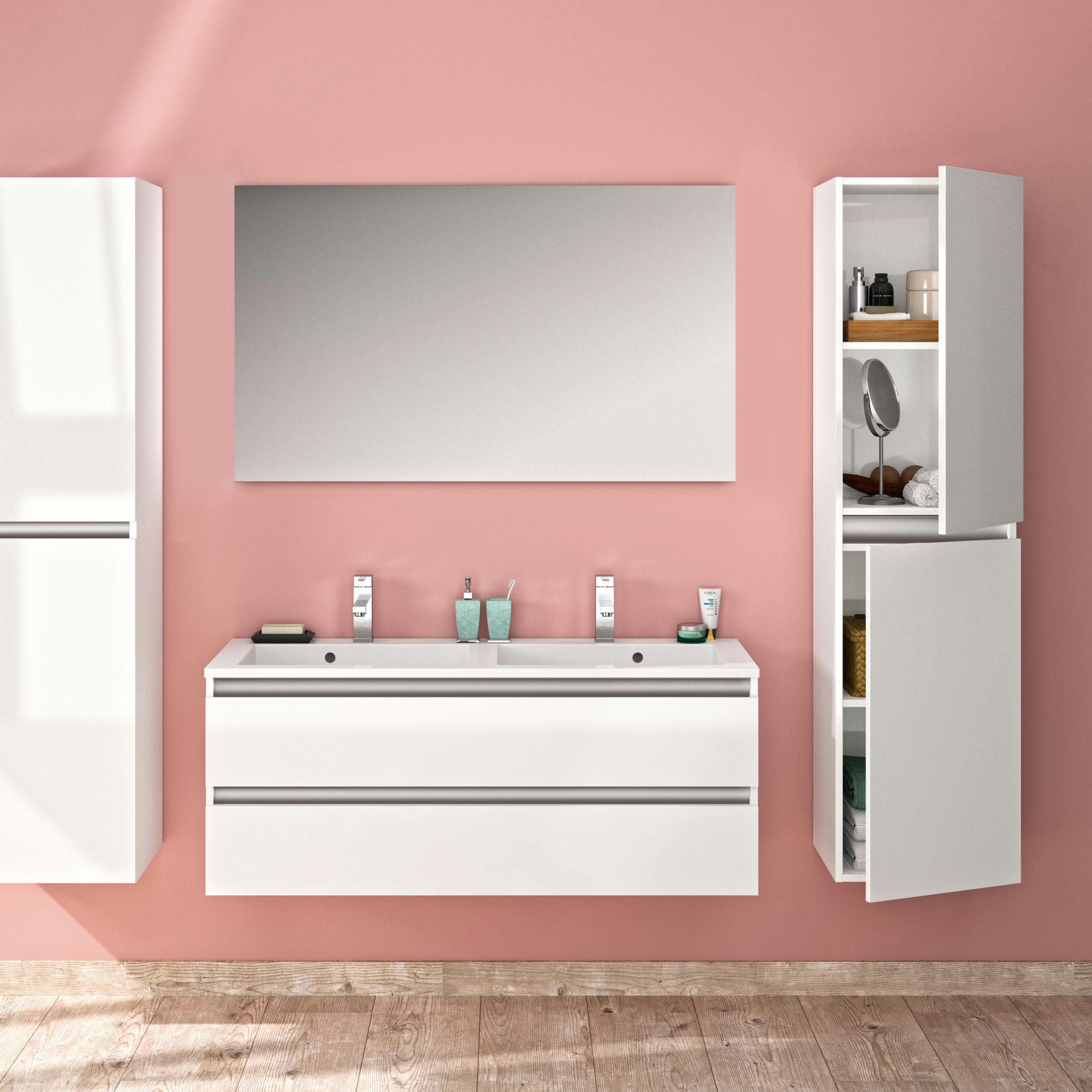PESARO - Meuble sous-vasque à suspendre 120cm Blanc Alpin PPSM Tiroirs
