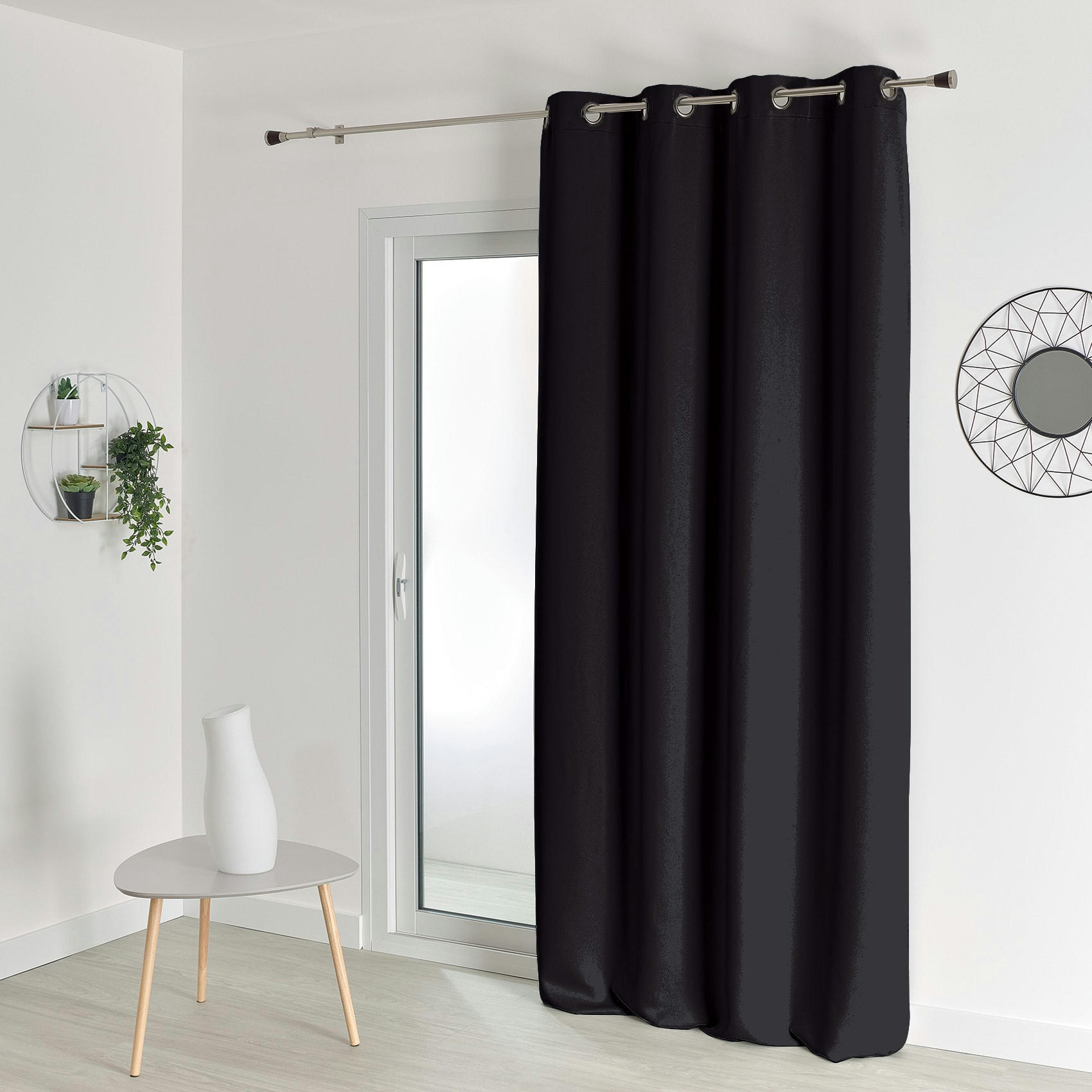- Rideau occultant uni polyester/occultant noir 140x260 cm